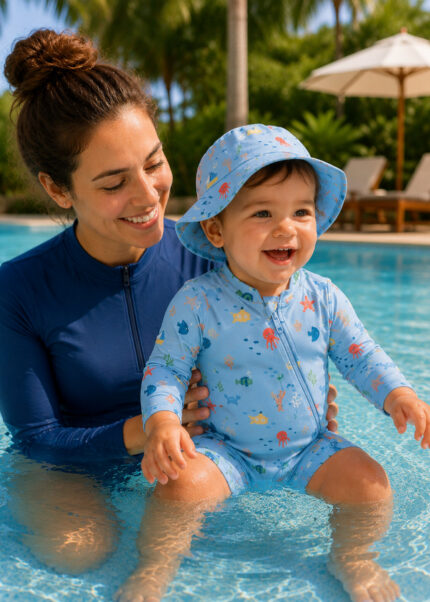 Fato de Banho e Chapéu com Proteção Solar Animais Marinhos Azul Mayoral
