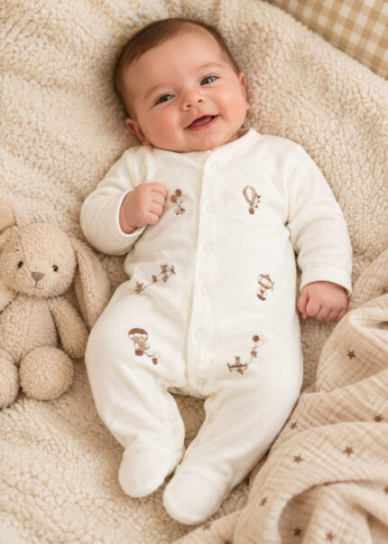 Babygrow Veludo Branco Balões Mayoral