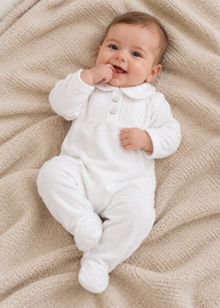 Babygrow Aveludado Branco com Gola Babylai
